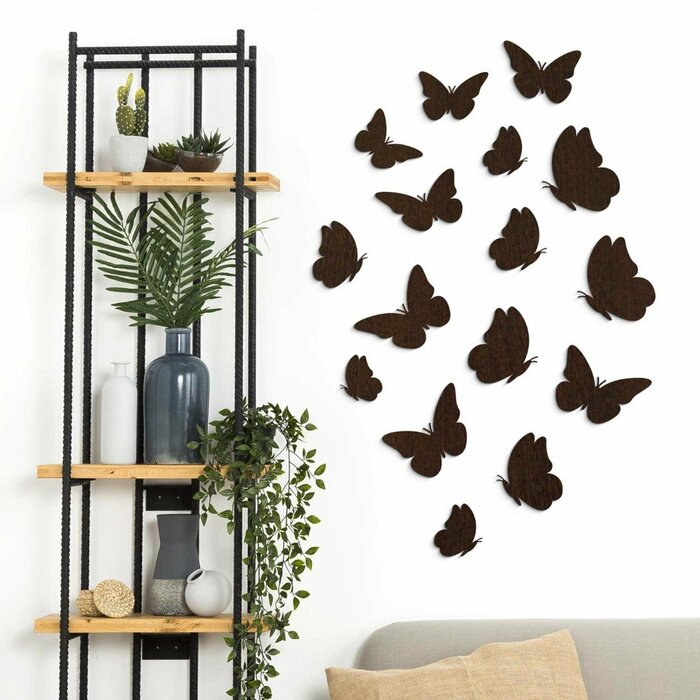 Drevená nálepka - Motýle na stenu 8 ks | Wenge