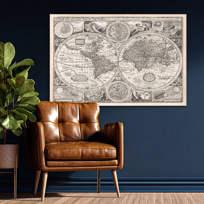Černobílý historický obraz - Mapa světa