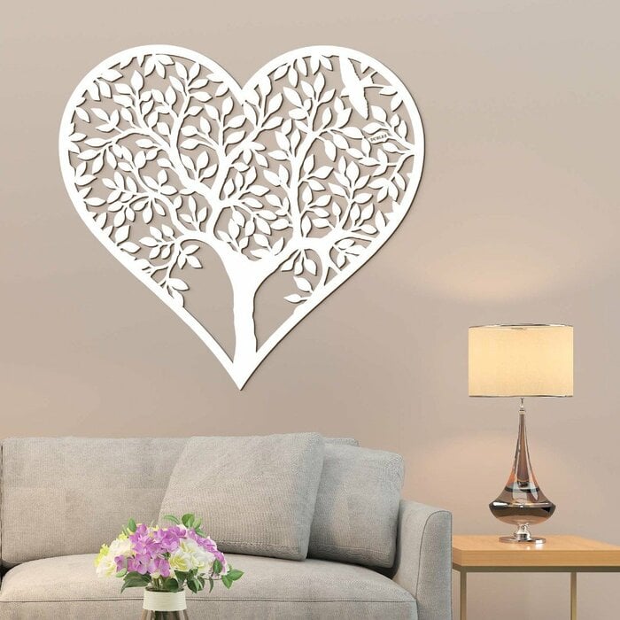 Drevený strom na stenu - Srdce | Biela