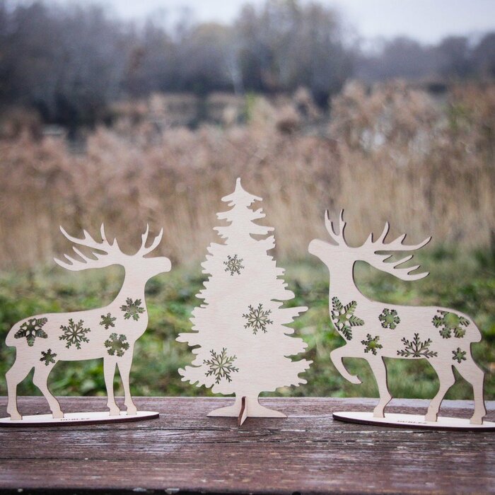 Dřevěné dekorace - Sobi s vánočním stromečkem | Přírodní buková překližka