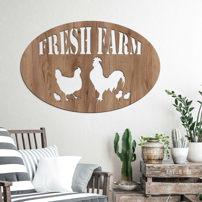 Country Wall Art - Rooster and Hen | Tobacco Oak