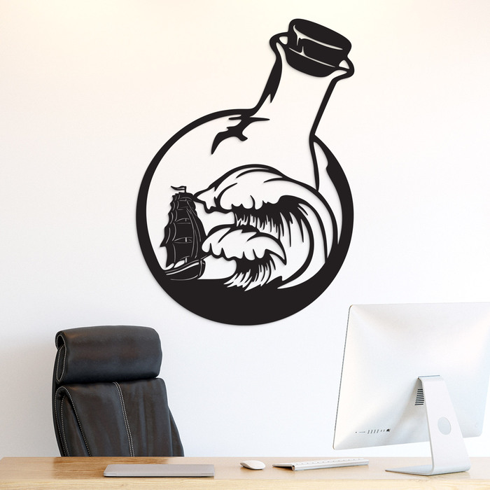 Wooden 3D picture - Sailboat in the waves | Black