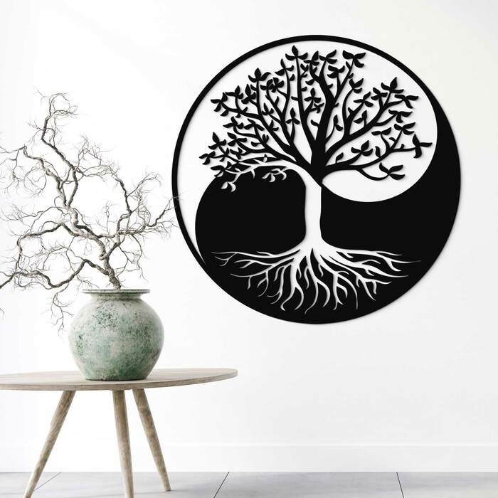 Drevený strom života na stenu - Symbióza | Čierna