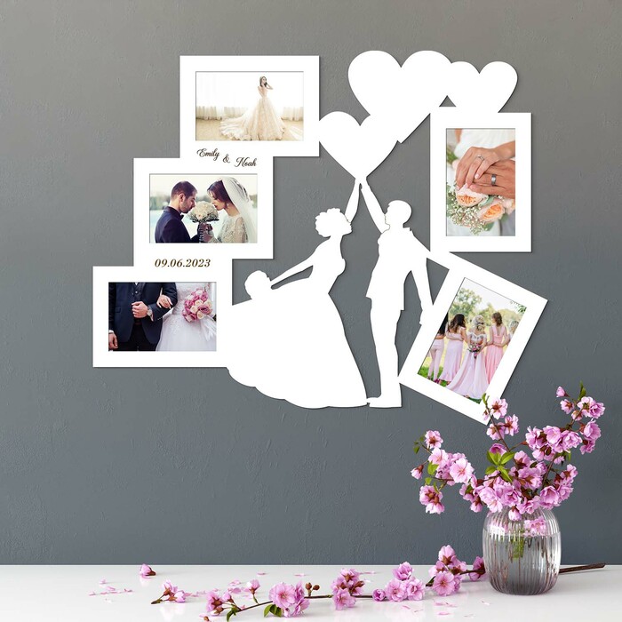 Wedding Photo Frame with Names and Date | White