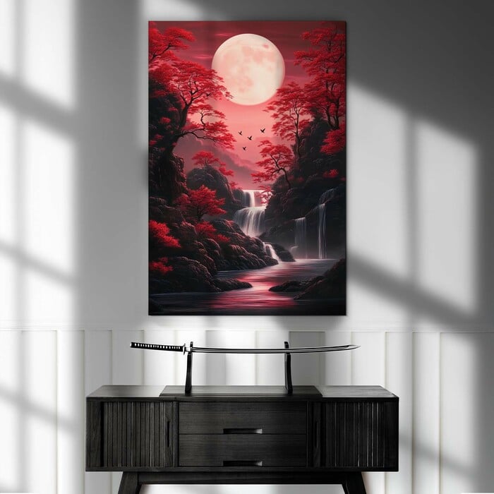 Japanese Wall Art - Red Moon