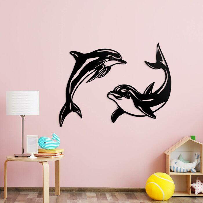 Wooden Wall Art - Dolphins | Black