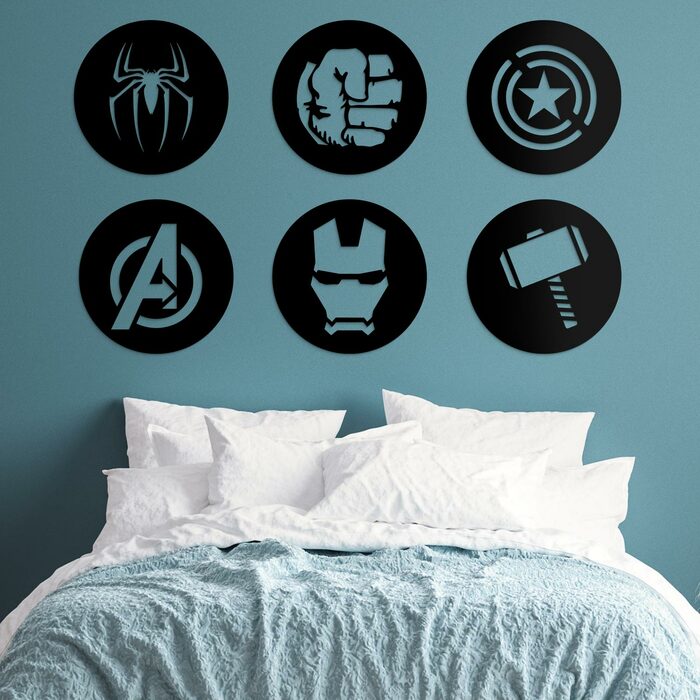 Wooden Stickers - Avengers Icons (6 pcs) | Black