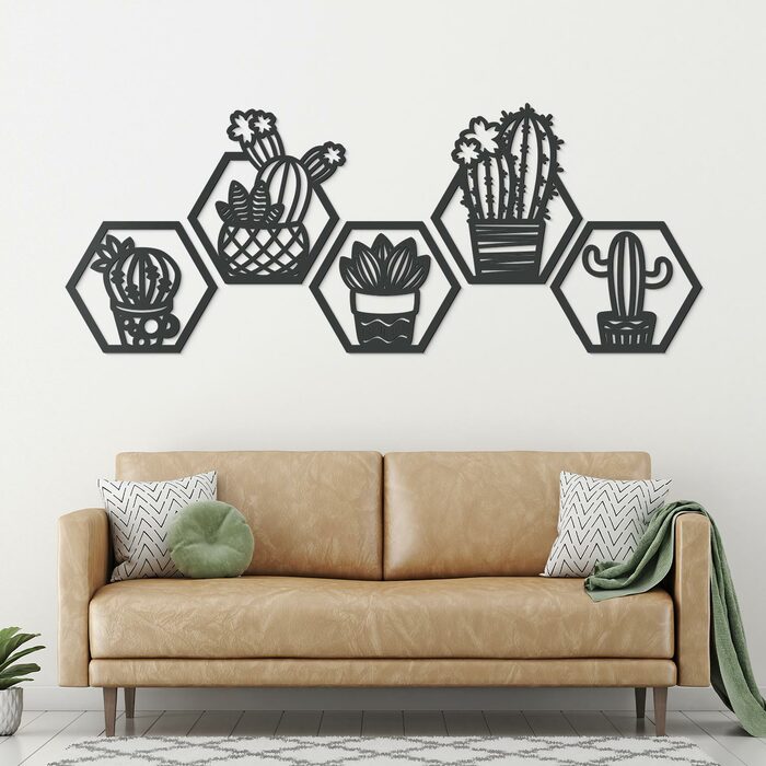 Set of Hexagonal Wall Arts - Cacti | Anthracite Gray