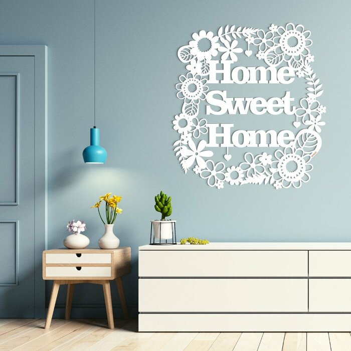 Dřevěný nápis na stěnu - Home Sweet Home | Bílá
