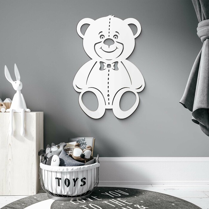 Dřevěná dekorace do dětského pokoje - Medvídek | Bílá