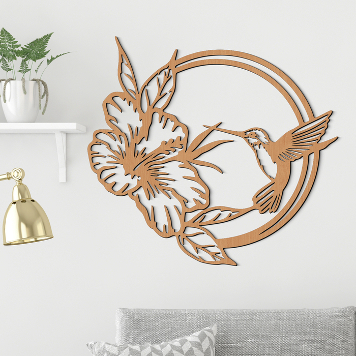 Dekorace na stěnu - Kolibřík a květina | Buk