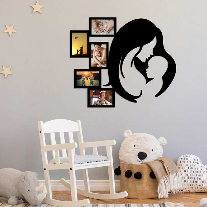 Wooden Photo Frame - Mom and Baby | Black