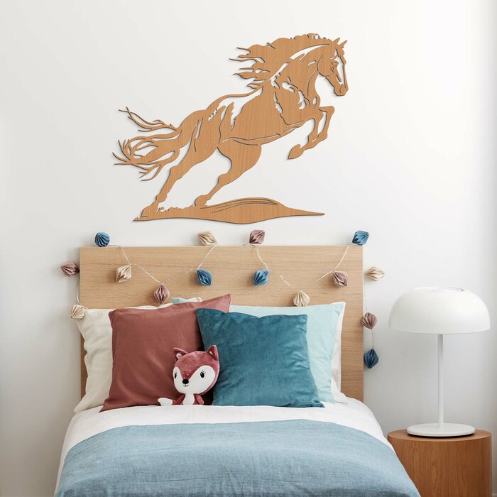 Drevená nálepka na stenu - Kôň Mustang | Buk