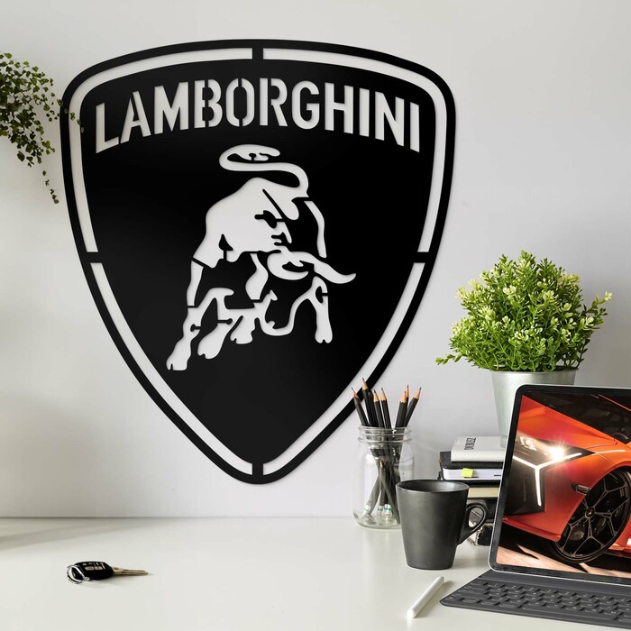 Sigla din lemn a mașinii  - Lamborghini | Negru