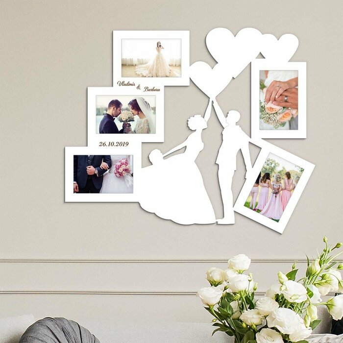 Svatební rámeček na fotky se jmény a datem | Bílá
