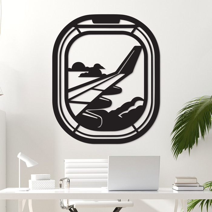 Tablou din lemn - Hubloul avionului | Negru