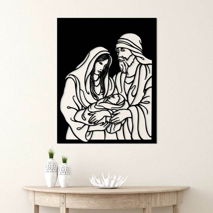 Drevený obraz - Svätá rodina | Čierna
