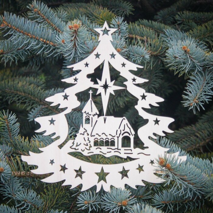 Drevený vianočný stromček s kostolom | Topoľová preglejka