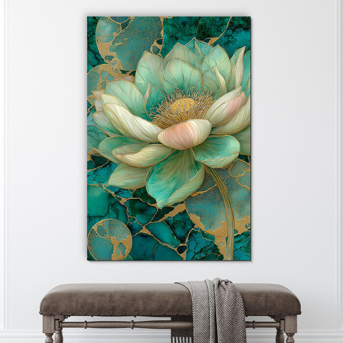 Emerald lotus - Luxury wooden picture