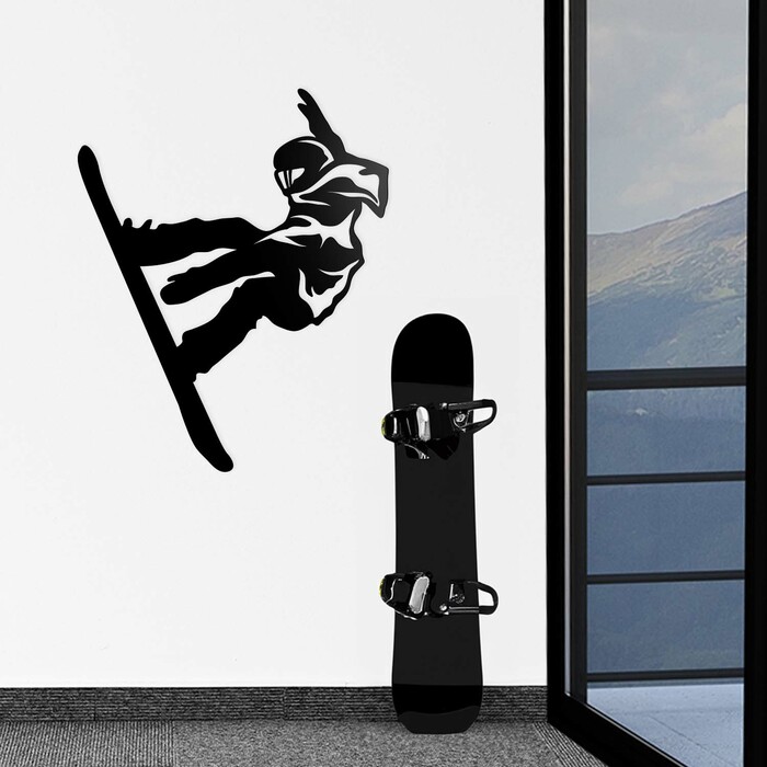 Drevená nálepka do študentskej izby - Snowboardista | Čierna