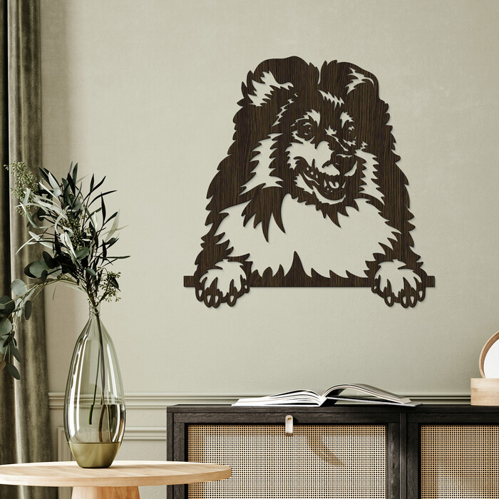 Fából készült kutya kép falra - Border Collie | Wenge