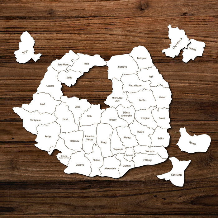 Dřevěné PUZZLE - Mapa okresů Rumunska | Bílá