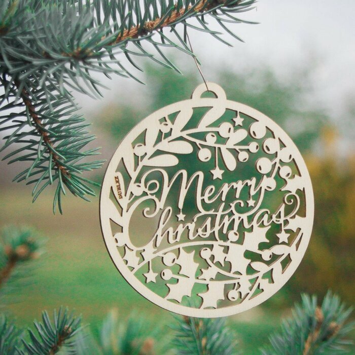 Ozdoba na stromček - Merry Christmas | Prírodná topoľová preglejka