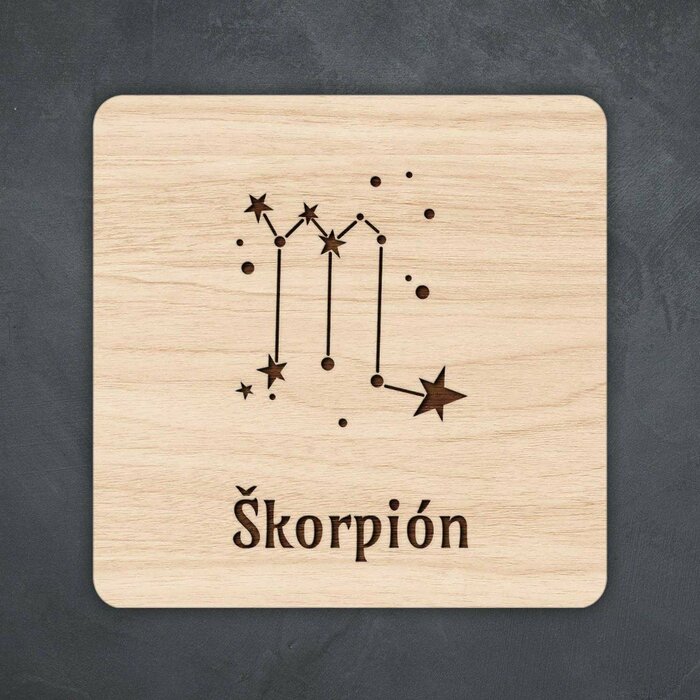 Drevená dekorácia na stôl do obývačky - Podpivník Škorpión