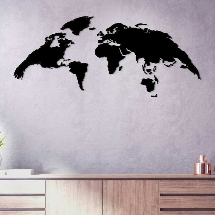 Drevená mapa sveta na stenu | Čierna