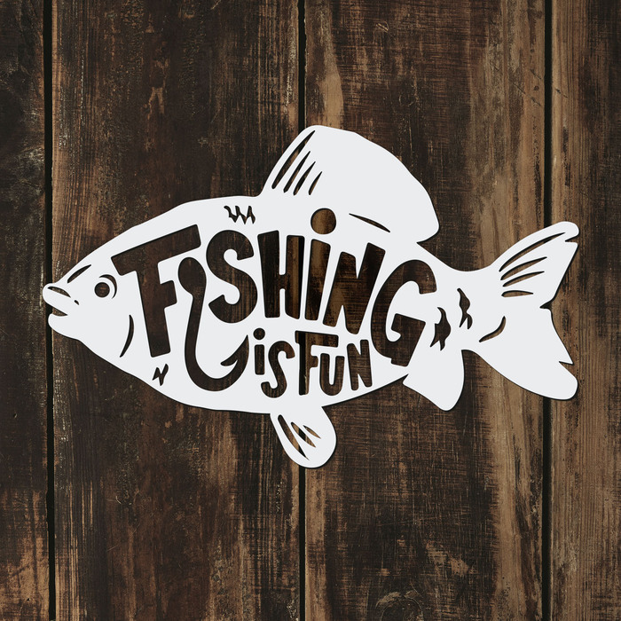Dárek pro rybáře - Dřevěná nálepka - Fishing is fun | Bílá