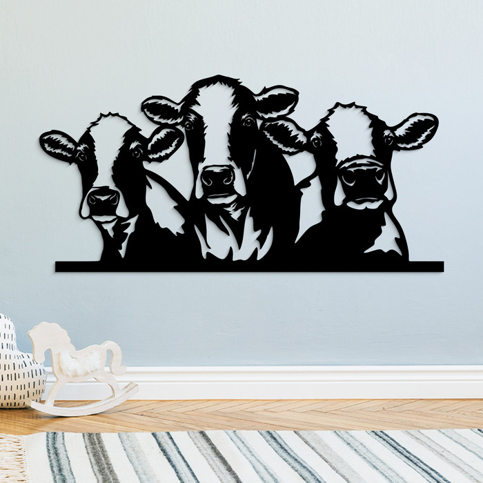 Wooden Cut-Out Wall Art - Cows | Black