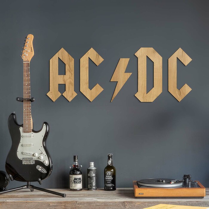  Logo din lemn - Inscripție pentru perete - AC/DC | Stejar auriu