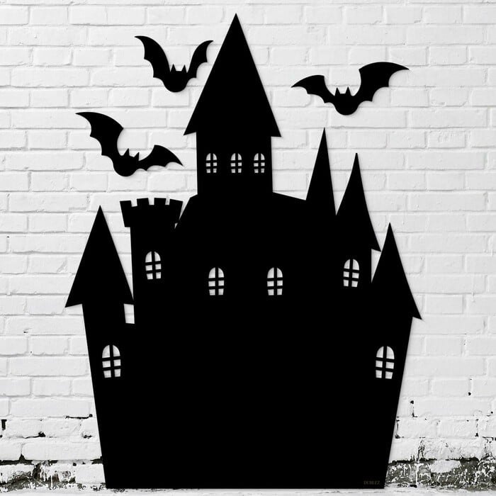 Halloweenská výzdoba na zeď - Strašidelný hrad | Černá