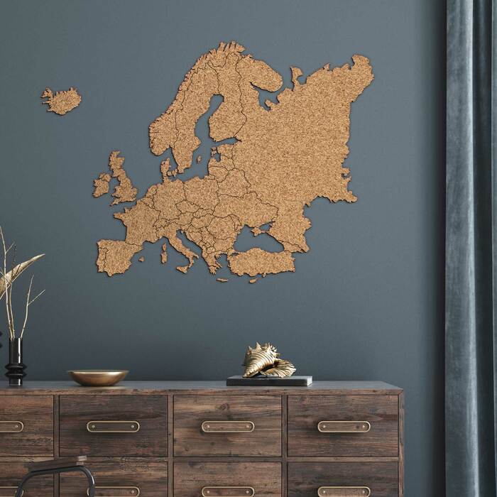 Korková mapa Európy na stenu - s hranicami štátov