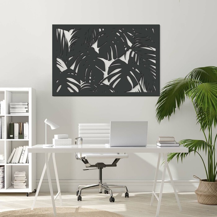 Drevená dekorácia na stenu - Tropické listy | Antracitovo-šedá