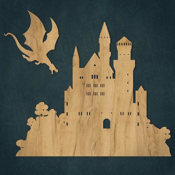 Decorațiune Halloween din lemn - Castel și dragon | Stejar auriu