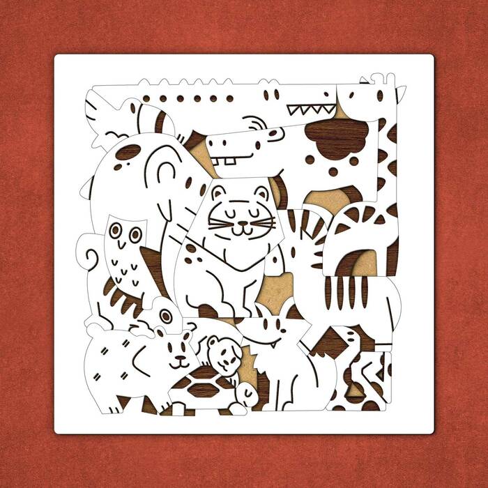 Drevené skladacie puzzle - Zvieratká džungle | Biela