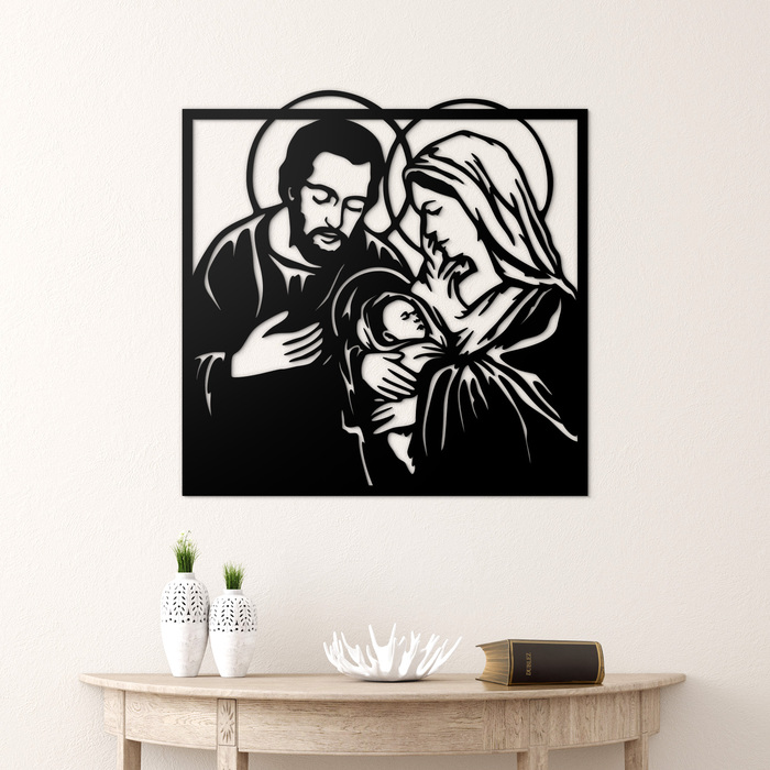 Fa dekoráció - József és Mária Jézussal | Fekete