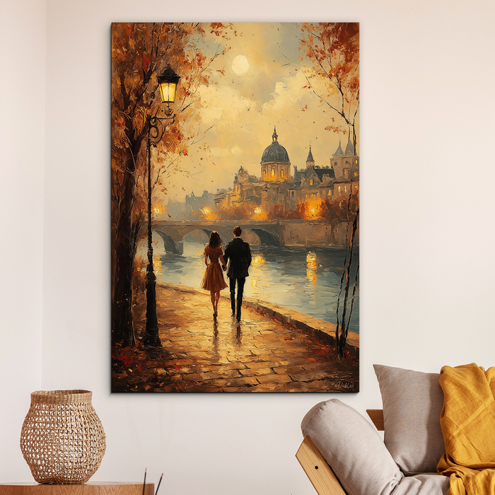 Maľovaný obraz do spálne - Láska v meste