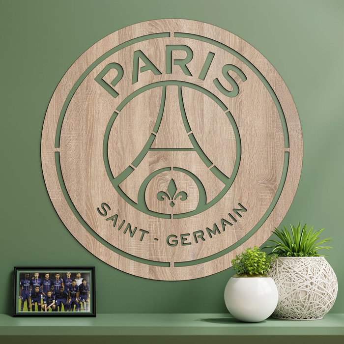 Dřevěné fotbalové logo na zeď - PSG | Dub Sonoma