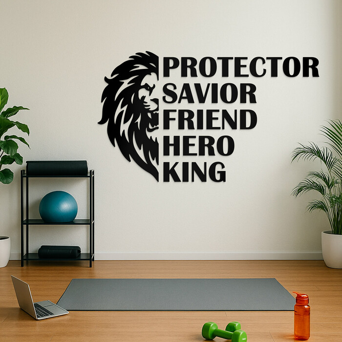 Vyrezávané nápisy s levom na stenu - Protector &amp; King | Čierna