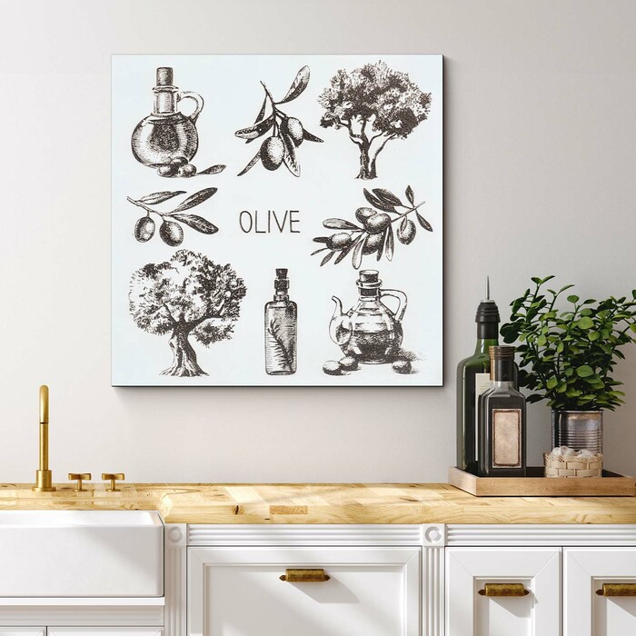 Dřevěný kuchyňský obraz - Olivy | Bílá