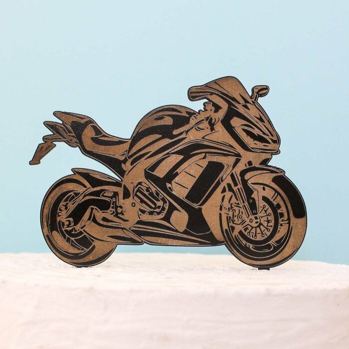 Dřevěný zápich pro motorkáře na narozeninový dort | Černá