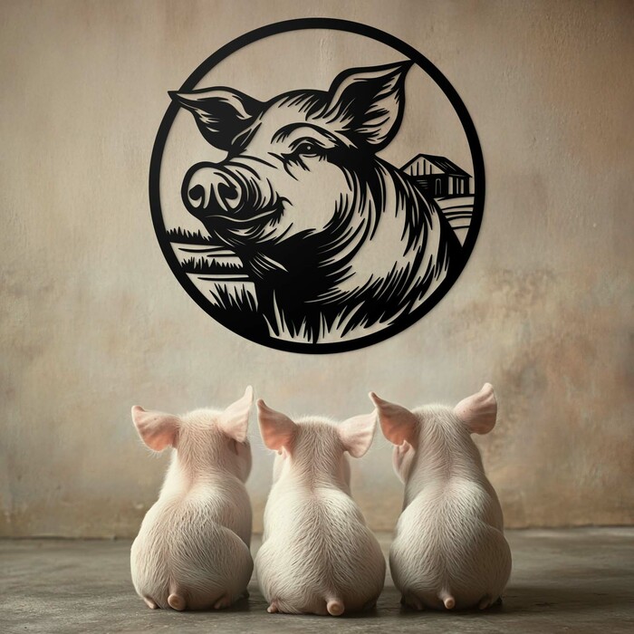 Cut-out Wall Art from Wood - Happy Piglet | Black