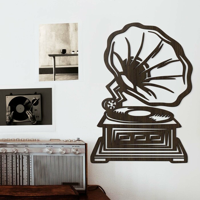 Tablou din lemn vintage - Gramofon | Wenge