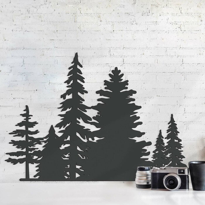 Dřevěný obraz na zeď - Les | Antracitově-šedá