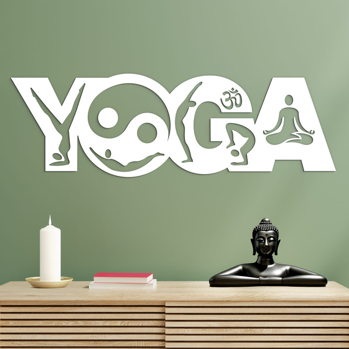 Drevený nápis na stenu - Yoga | Biela