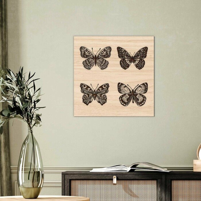 Retro obraz na dřevě - Motýli | Přírodní buková překližka