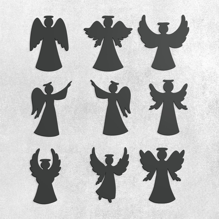Nástenné drevené dekorácie - Anjeliky 9 ks | Antracitovo-šedá