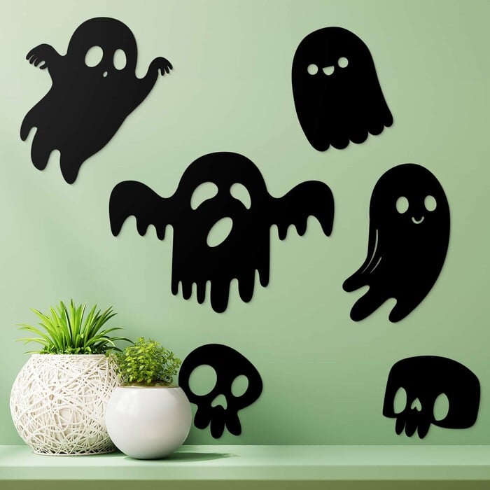 Halloweenská výzdoba na stenu - Duchovia | Čierna